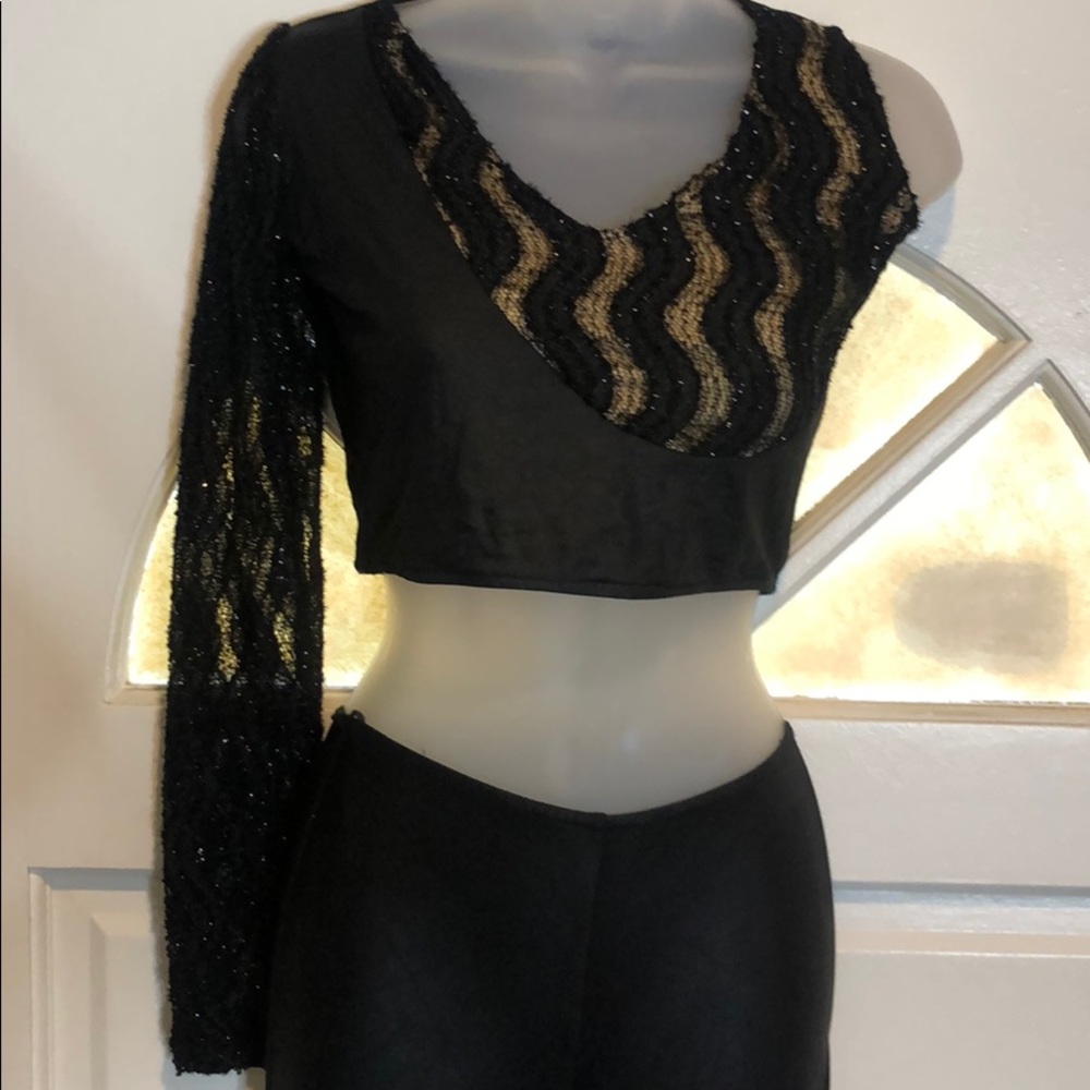 2 piece black 70s disco costume.